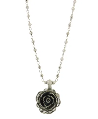 2028 Enamel Flower Necklace In Black
