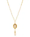 2028 Encased Faux Cultivated Pearls And Teardrop Y Necklace In White