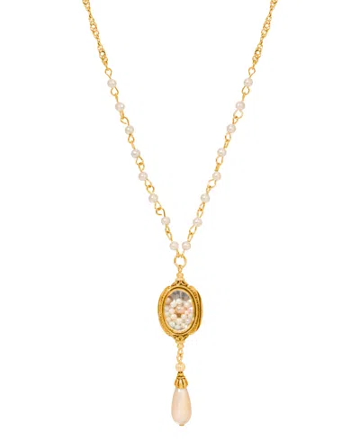 2028 Encased Faux Cultivated Pearls And Teardrop Y Necklace In White