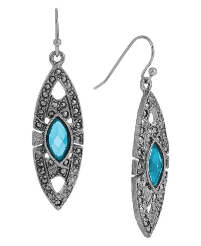 2028 Epoxy Faux Marcasite Stone Drop Earrings In Blue