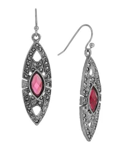 2028 Epoxy Faux Marcasite Stone Drop Earrings In Pink