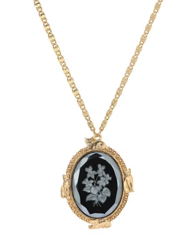 2028 Etched Glass Oval Pendant Necklace In Gray