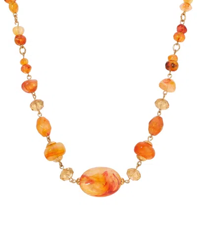 2028 Faux Amber Bead Necklace In Brown