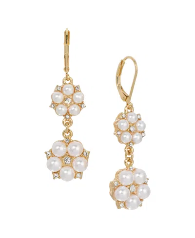 2028 Faux Cultivated Pearl Crystal Accent Double Flower Drop Earrings In White