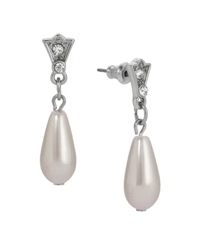 2028 Faux Cultivated Pearl Crystal Accent Drop Earrings In White