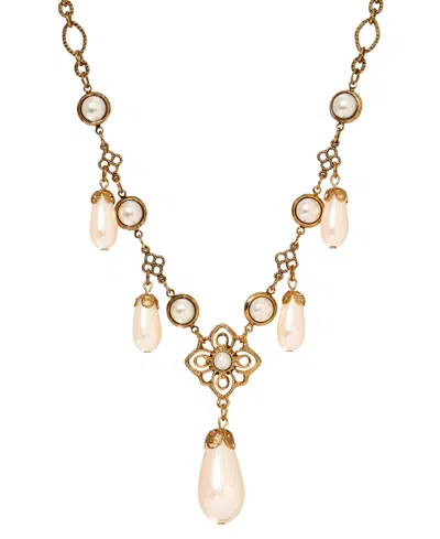 2028 Faux Cultivated Pearl Filigree Bib Necklace In White