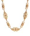 2028 Faux Cultivated Pearl Filigree Station Collar Necklace In White