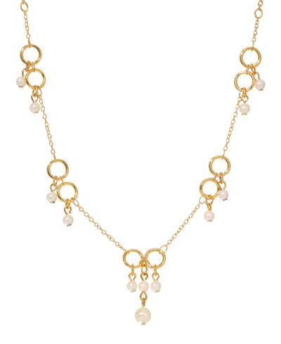 2028 Faux Cultivated Pearl Gold-tone Circle Station Necklace In White