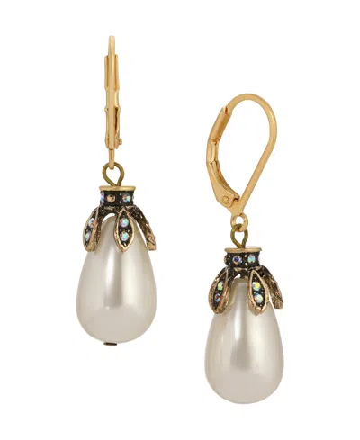 2028 Faux Cultivated Pearl Teardrop Earrings In White