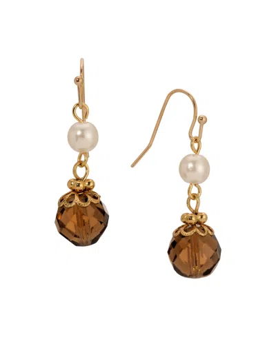 2028 Faux Cultivated Pearl Topaz Double Drop Earrings In Multi