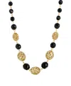 2028 Filigree Bead And Black Beaded Necklace In Black