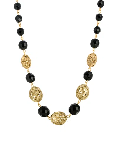 2028 Filigree Bead And Black Beaded Necklace