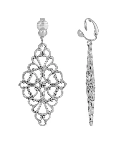 2028 Filigree Diamond Shape Clip Earrings In Silver-tone