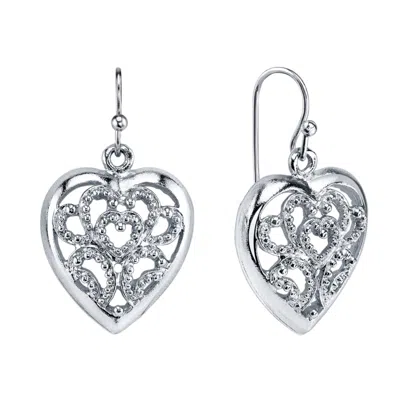 2028 Filigree Heart Drop Earrings In Silver