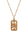 2028 Floral Enamel Rectangular Pendant Necklace In Multi