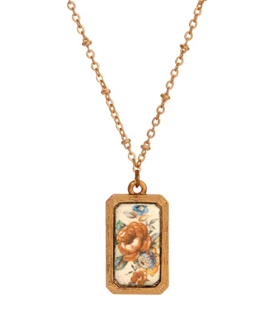 2028 Floral Enamel Rectangular Pendant Necklace In Multi