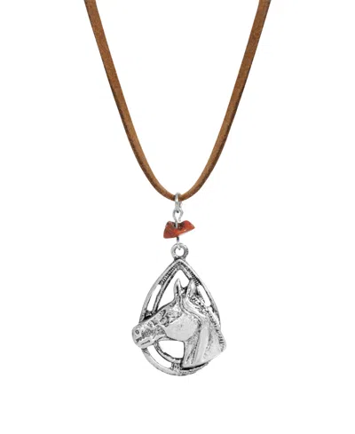 2028 Genuine Leather Cord Horse Head Necklace In Brown