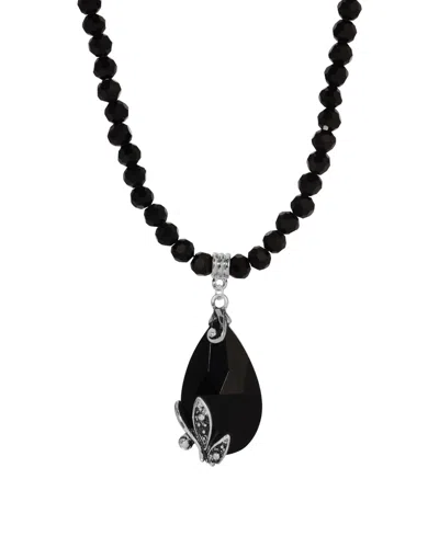 2028 Glass Black Beaded Teardrop Necklace