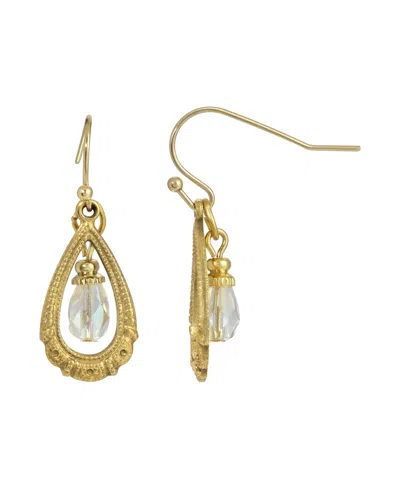 2028 Glass Clear Teardrop Earring In Gold