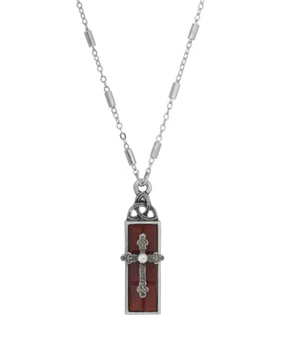 2028 Glass Crystal Cross Necklace 18" In Brown