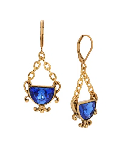 2028 Glass Crystal Gold-tone Half Moon Chain Drop Earrings In Blue