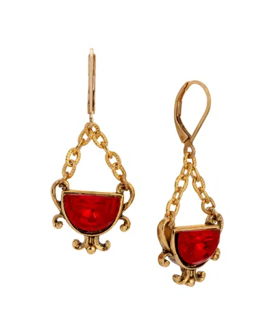 2028 Glass Crystal Gold-tone Half Moon Chain Drop Earrings In Red