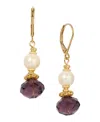 2028 Glass Faux Cultivated Pearl Drop Earrings In Purple