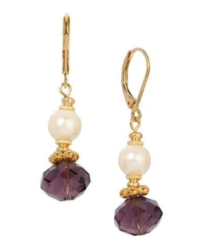 2028 Glass Faux Cultivated Pearl Drop Earrings In Purple