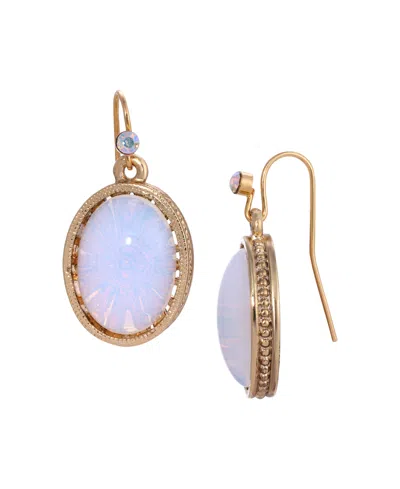 2028 Glass Oval Drop Earrings In White