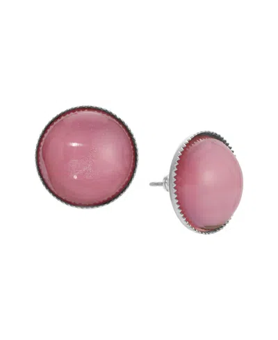 2028 Glass Round Button Earrings In Pink