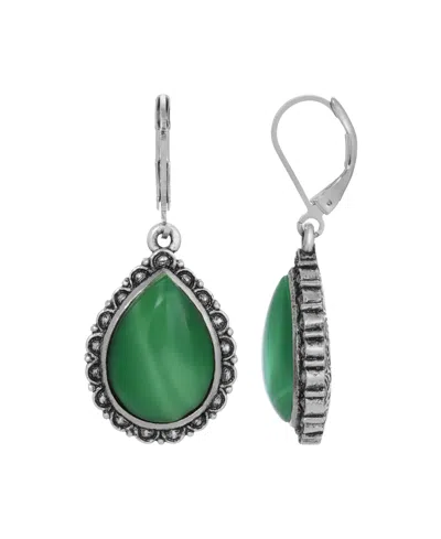 2028 Glass Silver-tone Teardrop Earrings In Green