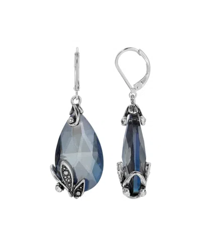 2028 Glass Teardrop Leverback Earring In Blue