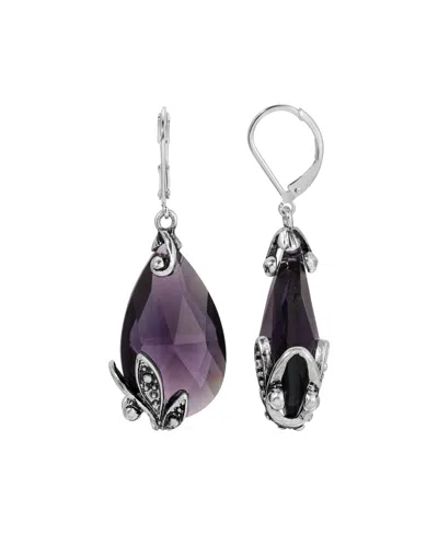 2028 Glass Teardrop Leverback Earring In Purple