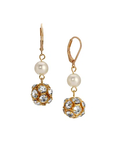 2028 Gold Faux Cultivated Pearl Bead Drop Earrings In White
