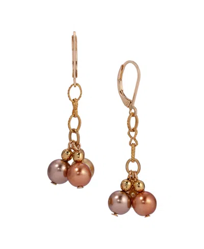 2028 Gold Multi Color Round Bead Drop Earrings In Brown
