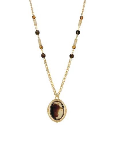 2028 Gold-tone Antique Glass Stone Necklace In Brown