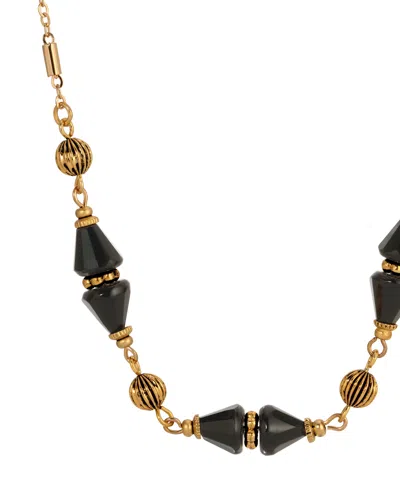2028 Gold Tone Bead Collar Necklace In Black