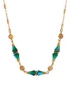 2028 Gold Tone Bead Collar Necklace In Green