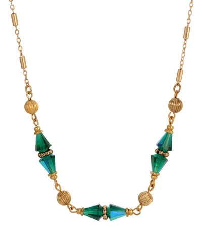 2028 Gold Tone Bead Collar Necklace In Green
