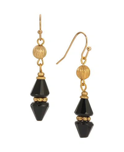 2028 Gold Tone Bead Drop Wire Earrings In Blue