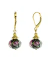 2028 Gold-tone Black Bead Pink Flower Earring In Pink
