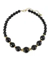 2028 Gold-tone Black Beaded Strandge 16" Adjustable Necklace In Black