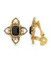 2028 Gold Tone Black Rectangle Crystal Floral Clip Earring In Black
