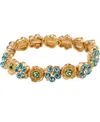 2028 Gold-tone Blue And Green Flower Stretch Bracelet In Blue