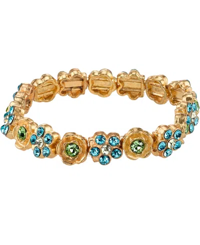 2028 Gold-tone Blue And Green Flower Stretch Bracelet