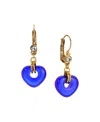 2028 Gold Tone Blue Glass Heart Drop Earrings In Blue
