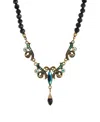 2028 Gold-tone Blue Iridescent Aurora Borealis Glass Stone And Jet Bead Necklace In Black