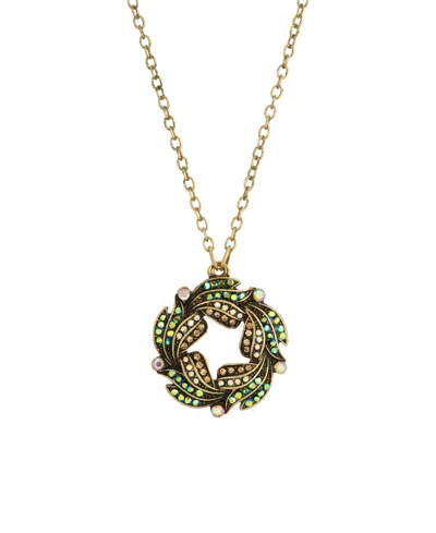 2028 Gold-tone Blue Iridescent Aurora Borealis Glass Stone Wreath Necklace In No Color