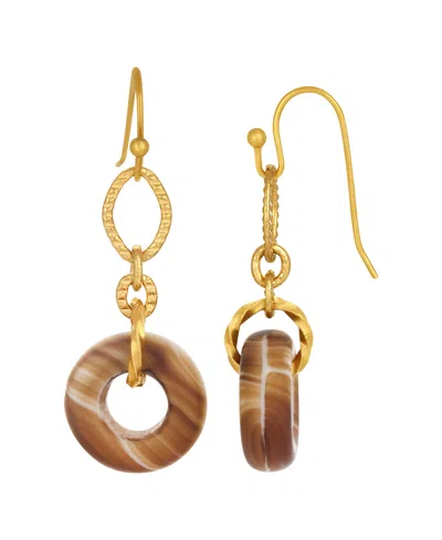 2028 Gold Tone Brown Link Drop Earring