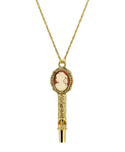 2028 Gold Tone Carnelian Ivory Cameo Whistle Necklace In Orange